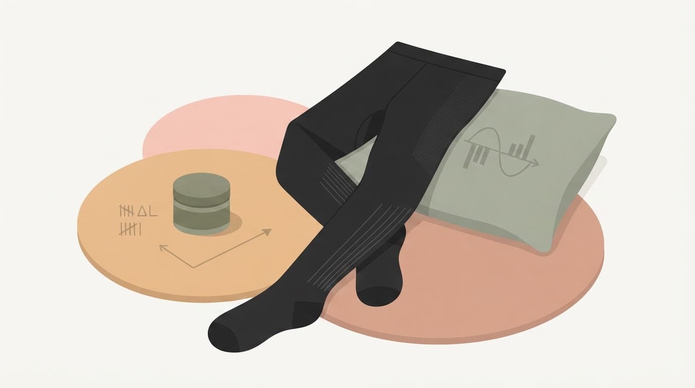 A close up view of an athlete putting on black graduated compression tights for overnight recovery.